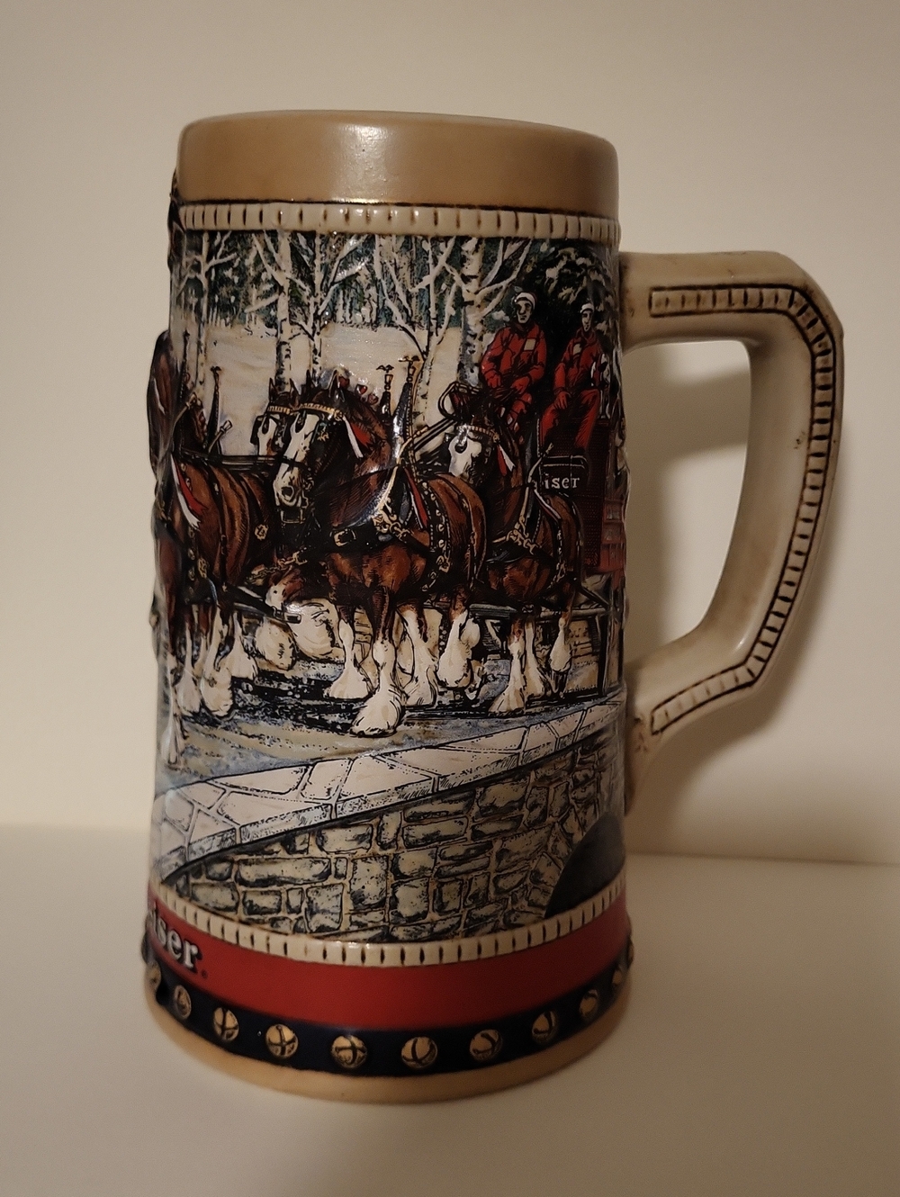 1988 Collector Series Budweiser Clydesdale Ceramic Stein Scenic Relief Horse VT